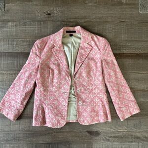 Express Women’s Blazer Size 4 Pink Brocade Geometric Print 3/4 Sleeve Button Up